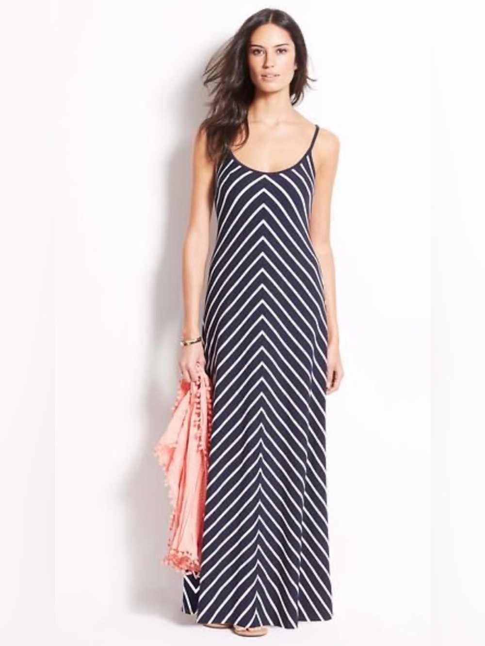Ann Taylor| Black White Chevron Maxi Spaghetti Straps L Resortwear Lounge